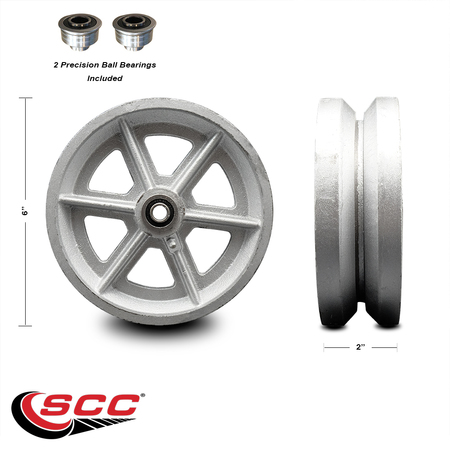 SERVICE CASTER SCC -6" Semi Steel Cast Iron V-Groove Wheel Only w/Ball Bearing -1200 lbs Cpty SCC-VGB620